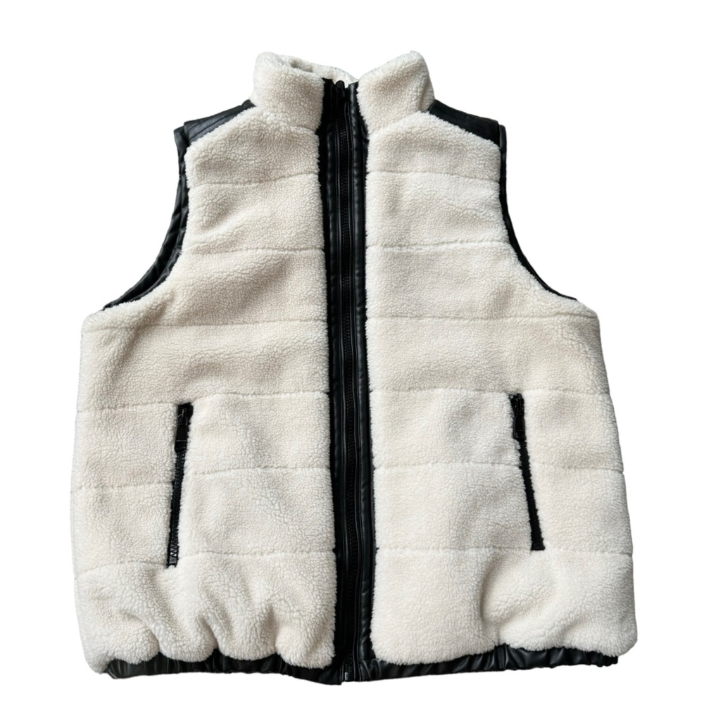 Rebecca Minkoff Womens Black & White‎ Reversible Faux Leather & Faux Fur Vest XL